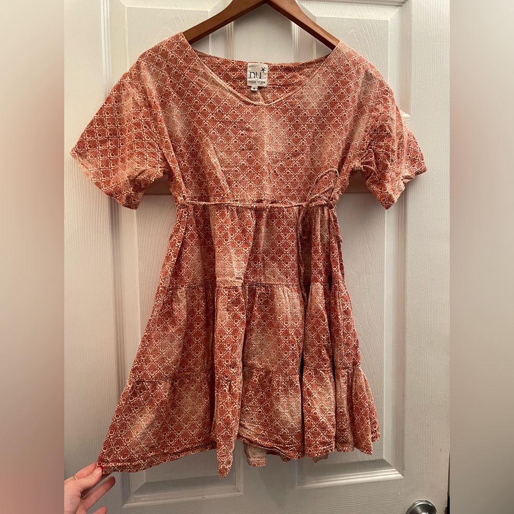 Orange print mini dress